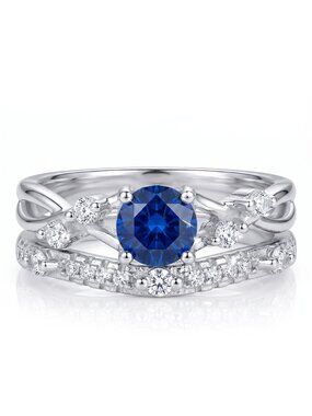 Blue Sapphire Gemstone ring set, size 7, 925 Sterling Silver Charmed Aroma